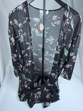 Women's Black Floral Kimono Baileys Blossoms Size M/L